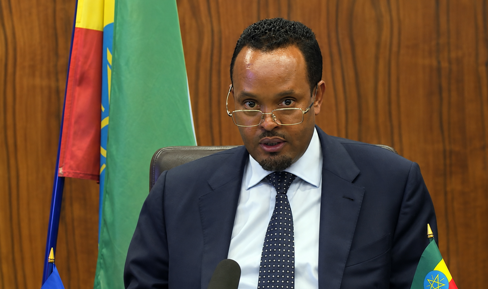 Ahmed Shide, ministre éthiopien des Finances, lors d’une conférence